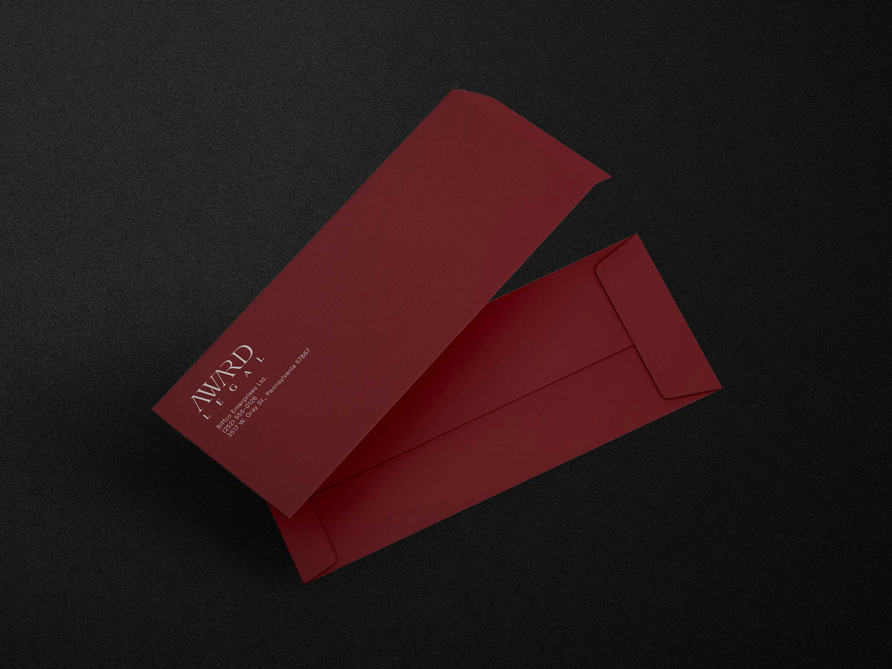 branded envelop layout and design for AWard Legal